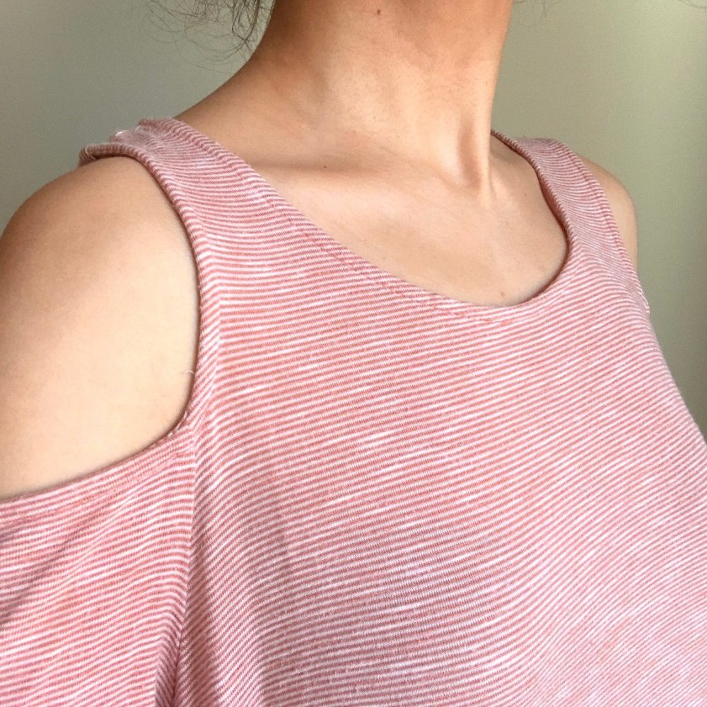 Pink and White Striped Cold Shoulder Top